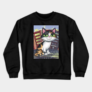 Beautiful Calico Kitty in front of buildings with colors Crewneck Sweatshirt